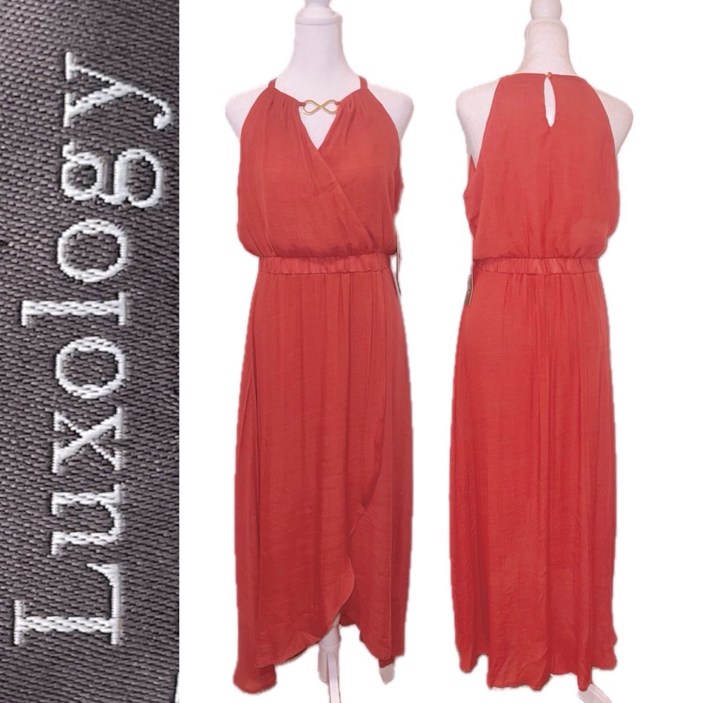 Terracotta Midi Dress w Gold Infinity Detail